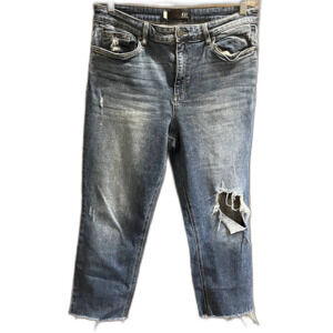 Kut from the Kloth High Rise Mom Jeans Dark Wash Distressed Casual Raw Hem 12